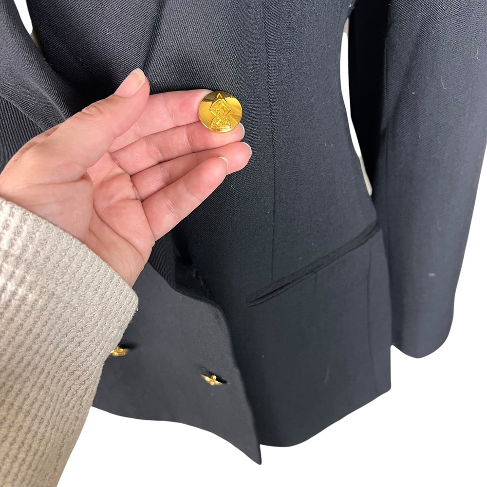 Vintage Austin Reed Black Double Breasted Blazer Gold Crest Buttons London NY - Picture 3 of 13